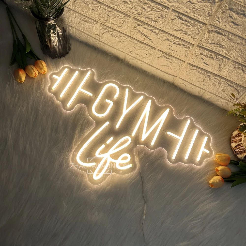 Фото Гантели GYM Неоновые вывески для декора стен Светодиодные буквы Неоновый свет для фитнес-клуба Спорт Тренажерный зал Декор комнаты Неоновые деловые огни №2