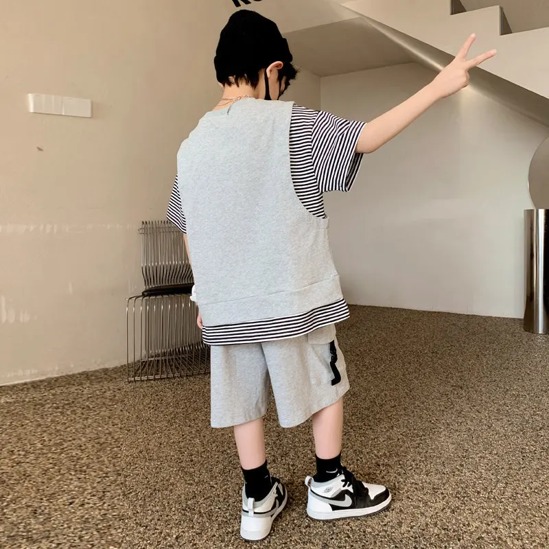 Teenager Boys Summer Sports Suits 2022 New Children's Two-piece Clothing Set Kids Cotton T-shirt And Shorts Two Pieces Outerwear