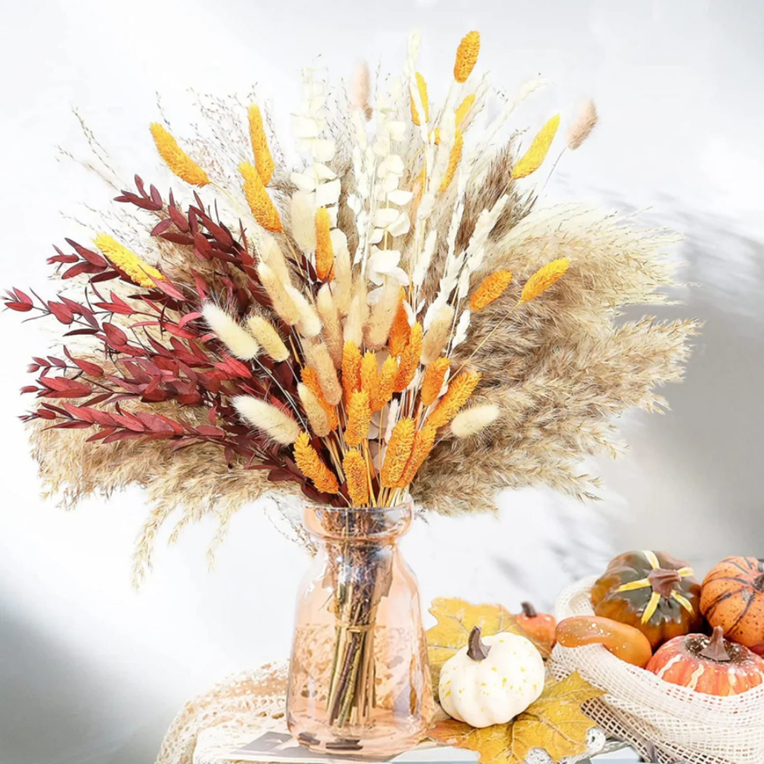 

Wedding Decoration Arrangement Natural Dried Pampas Bunny Rabbit Tail Grass Christmas Bouquet Ruscus Leaf Boho Home Room Decor