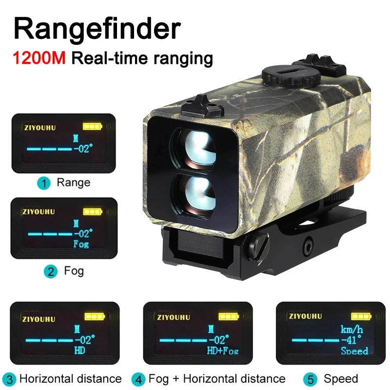 

ZIYOUHU-Tactical Real-Time Laser Rangefinder, Mount on Rifle Shooting, Distance Speed Measurement for Outdoor Hunting, 1200m