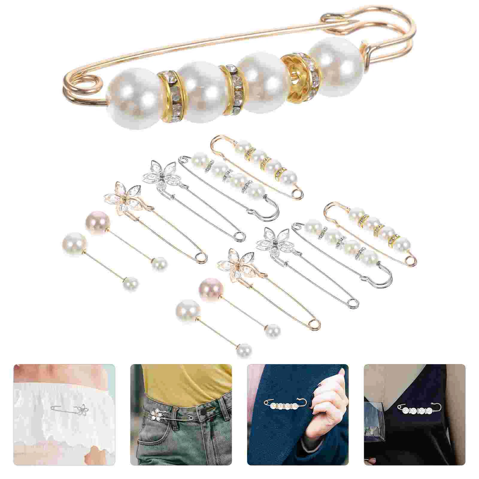 

12 Pcs Waist Pin Dress Fixed Safety Brooch Women Flower Sweater Shawl Clothes Alloy Aesthetic Miss Cardigan