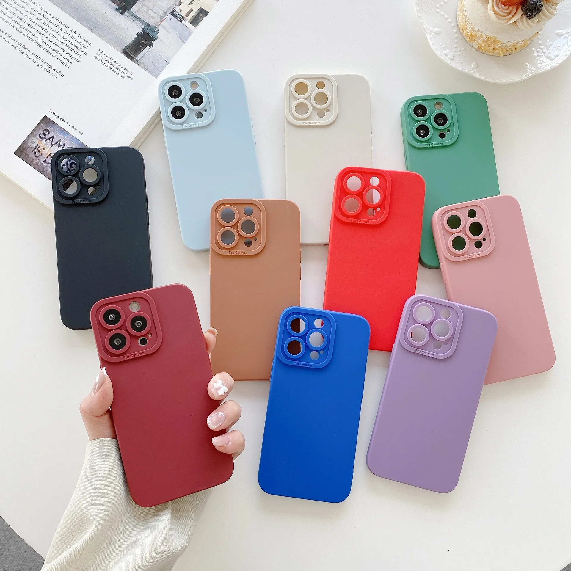 

PUNQZY Candy Color Straight Edge Cube Liquid Plus Velvet Protect Case For Iphone 14 13 11 12 PRO MAX 7 8Plus 11 XR X TPU Cover