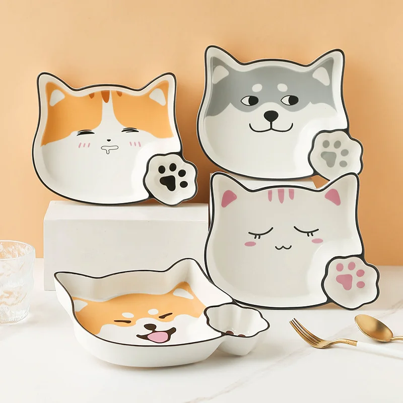 

Керамическая тарелка для закусок, корейский мультяшный Кот, собака, плитка для окуня, посуда, Детская тарелка для завтрака, кухонные принадл...