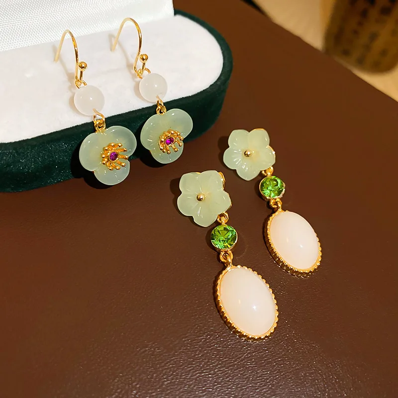 Серьги в китайском стиле с цветочным Цирконом и крючком для ушей женщин Милые