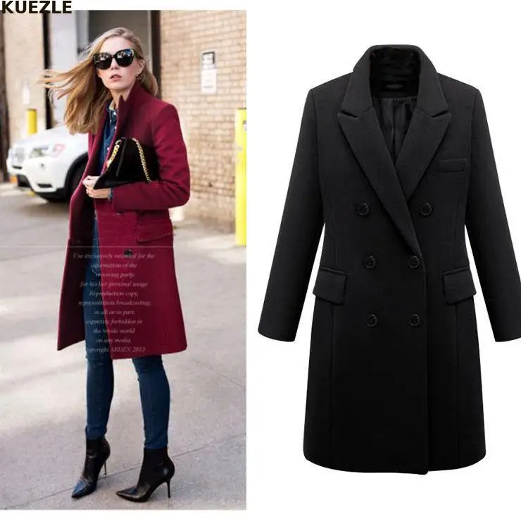 

Autumn Woolen Coat 2022 New Fashion Women Elegant Double Breasted Casual Woolen Coat Coat Plus Size 4XL Blue Black Jackets Khaki