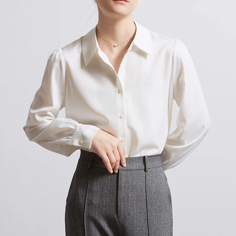 Белые атласные рубашки Chicbliss женские с длинными рукавами на весну и осень женская
