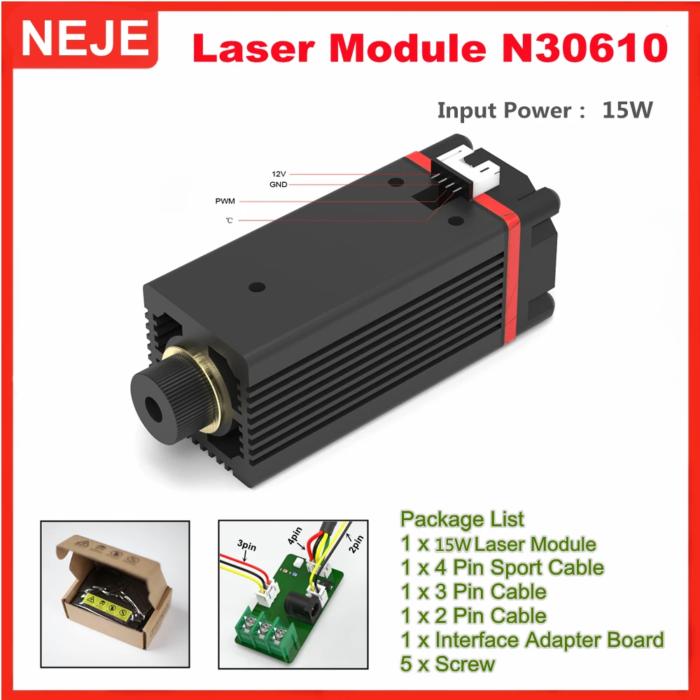 NEJE 15W Laser Module Kits CNC Laser Engraving Machine 450nm Laser Head With TTL / PWM Modulation for DIY Engraving Creation