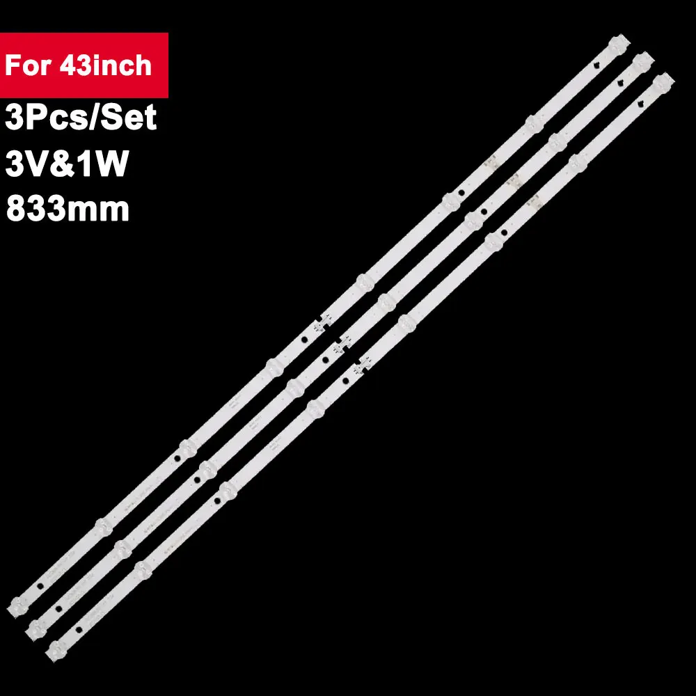 

3pcs/set 833mm Led Backlight Strips For TV 43inch DLED43KJAH 3X8 0006 POLAROID V43174KILED PTV4317ILED