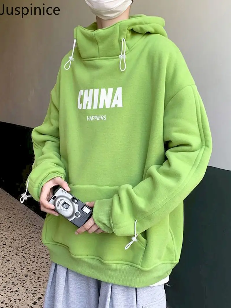 

Juspinice Men Hoodie Sweatshirt Harajuku Korean Version Loose Long-Sleeved Hooded Solid Color Oversized Streetwear Mens Clothes