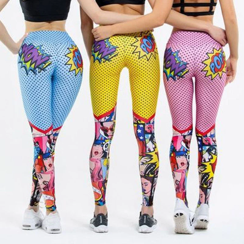 

Fashion Fitness Ladies Letter Dots Digital Printed Legging Womens Blue Stretch Pants Push Up Hip Tights Sport Leggin Pink Yellow