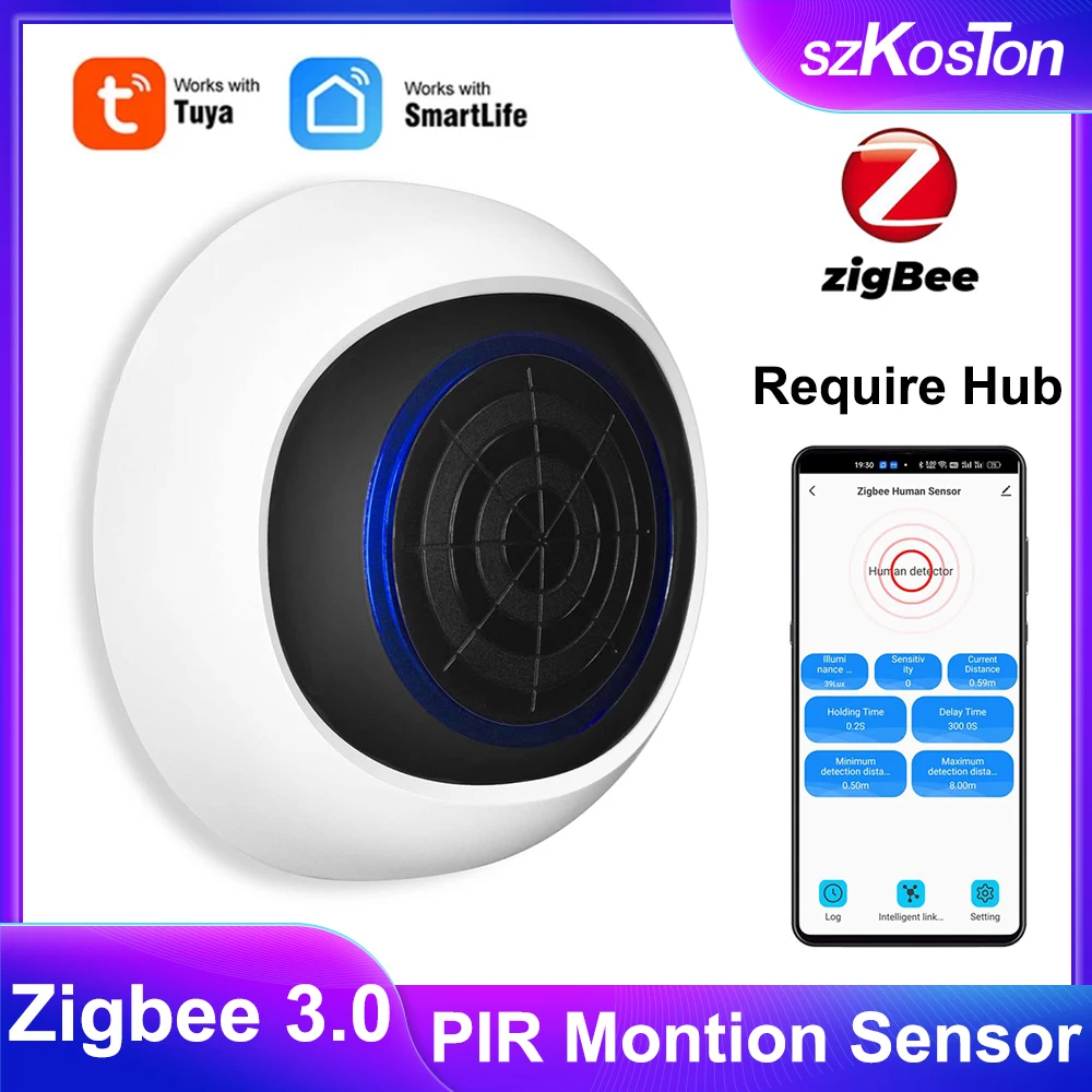

Tuya Zigbee Smart Human Presence Sensor MmWave Radar Detector Motion with Luminance and Distance Detection Security Protection