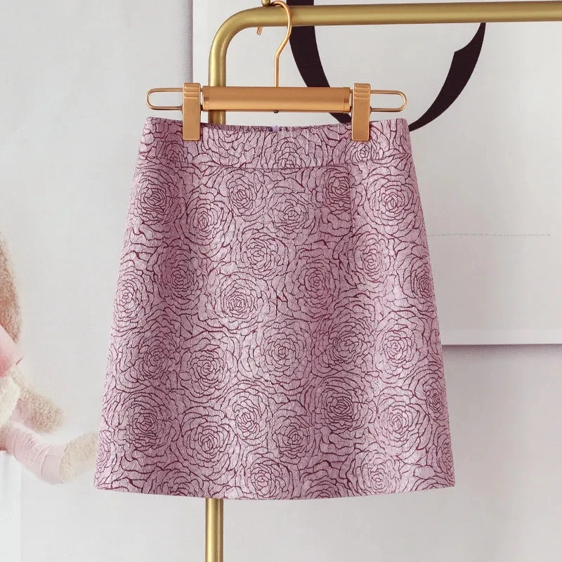 

Skirts Women High Waist A-line Skirt Jacquard Skirt 2022 Summer All-match Temperament Printed Skirt Faldas Mujer Moda Jupe Femme