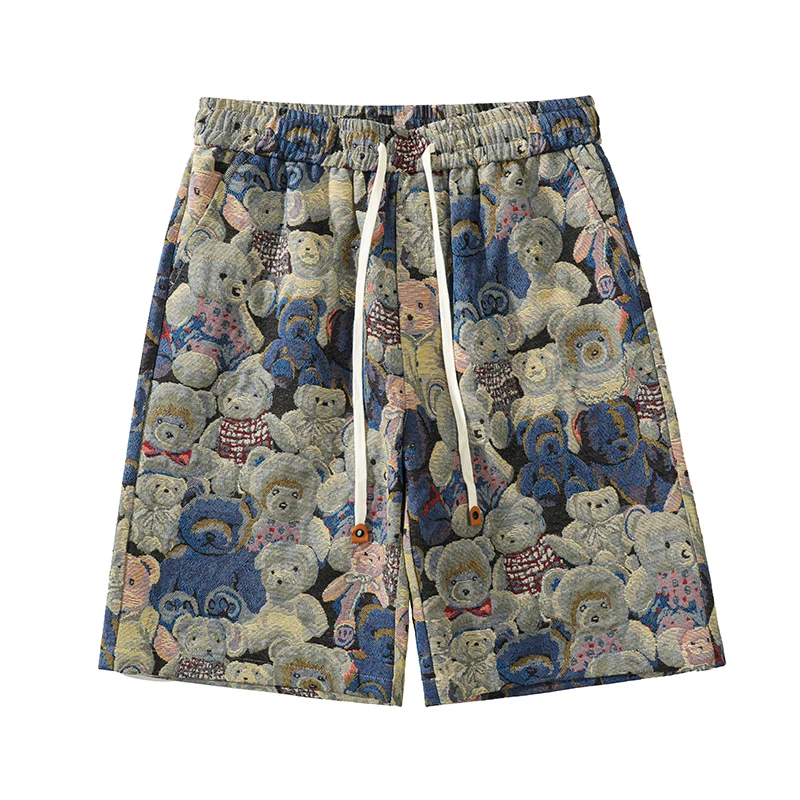

Mens Loose Shorts 2023 Summer Design Sense Cartoon Bear Embroidery Fashion Shorts Men Large Size Male Casual Sports Beach Shorts