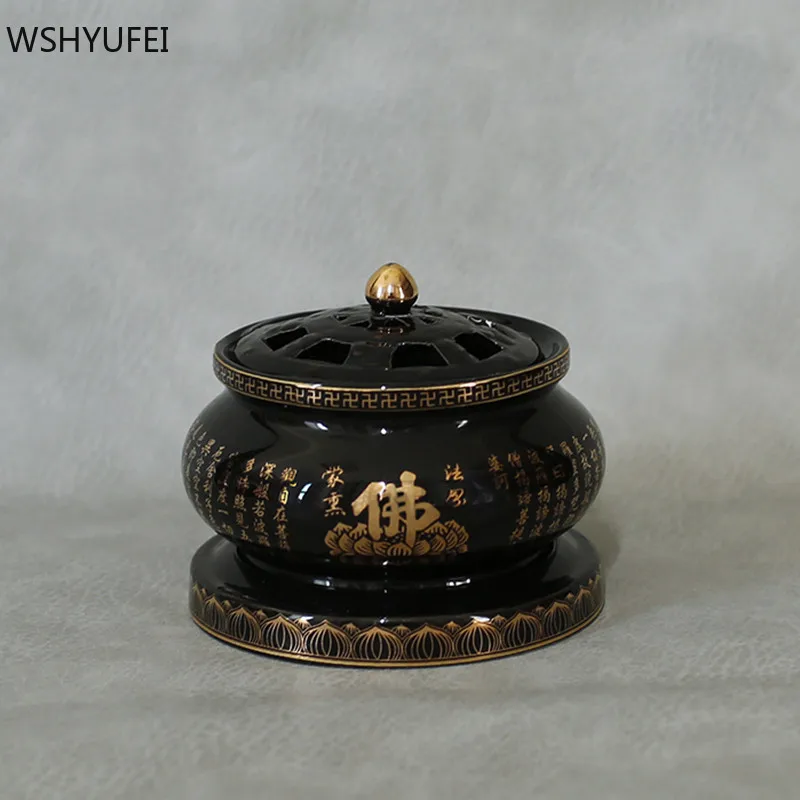 

Керамическая курильница Будды, домашнее украшение для помещений, традиционный инструмент для поклонения Будде, курильница с орнаментом, ак...