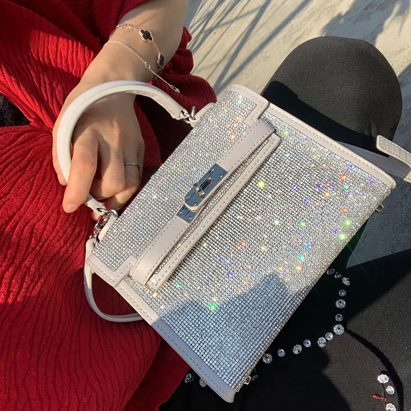 

Women's Diamond Handbag Super Dazzling Rhinestone Shoulder Crossbody Bag All-match Retro Lock Latch Rhinestone Totes