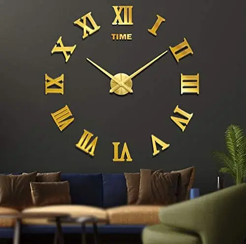 

Silenciar DIY Frameless Gran Reloj De Pared Números Romanos 3D Relojes De Pared Espejo Pegatina para Ministerio del Interior De