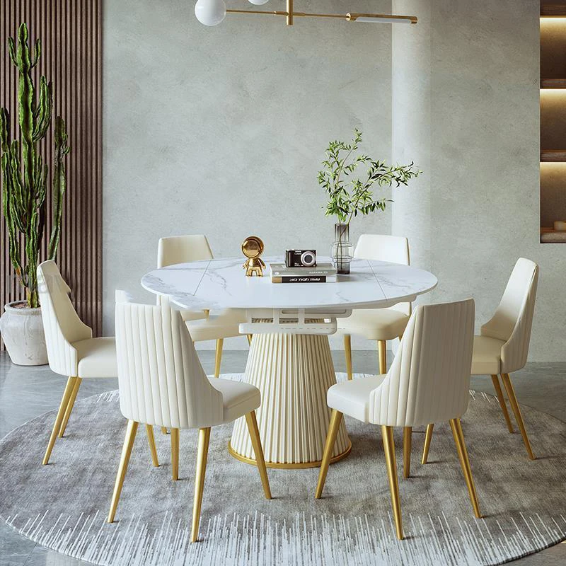 

Modern Light Luxury Rock Practical Board Dining Tables High-end Restaurant Furniture Retractable Folding Round Table Home