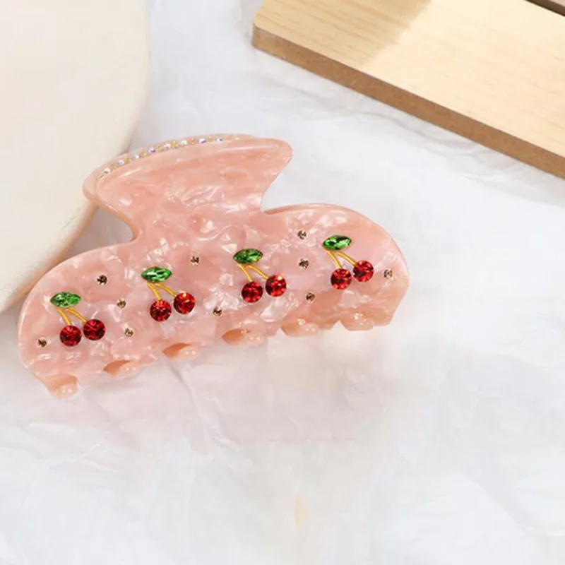 

Cute Fruit Cherry Crystal Hair Claw For Women Korean Elegant Acetate Hair Clip Girls Back Of Head Shark Clamp Hairstyle Tool