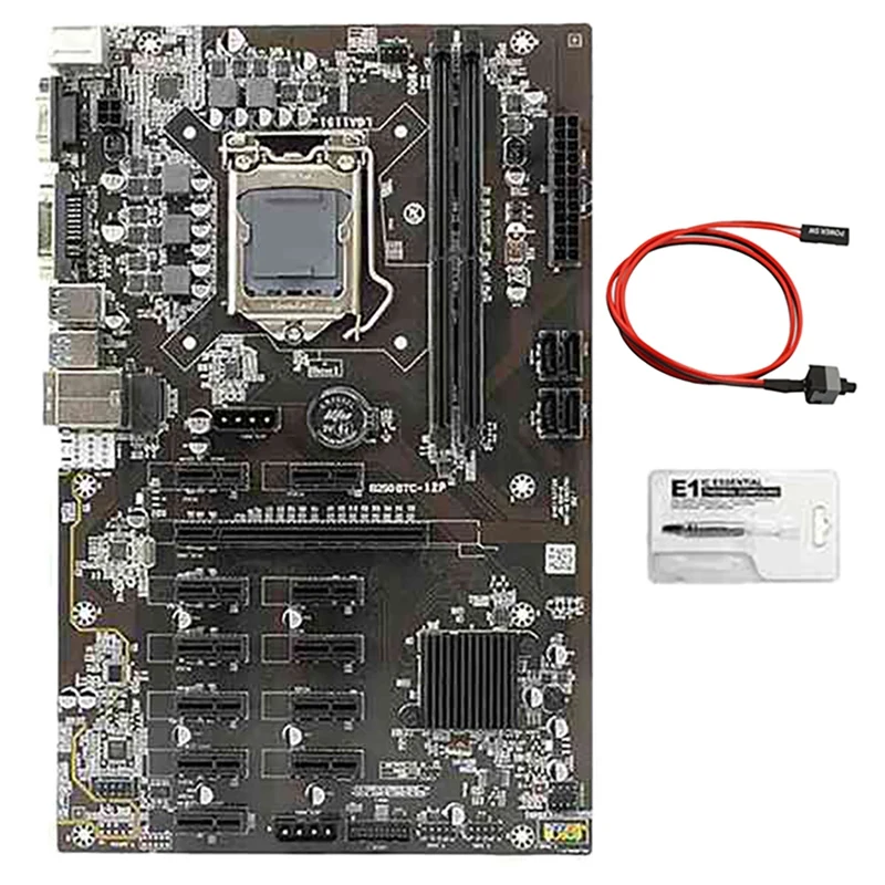 

B250B BTC Mining Motherboard With Thermal Grease+Switch Cable 12 PCI-E Slot LGA1151 SATA3.0 USB3.0 Support DDR4 DIMM RAM