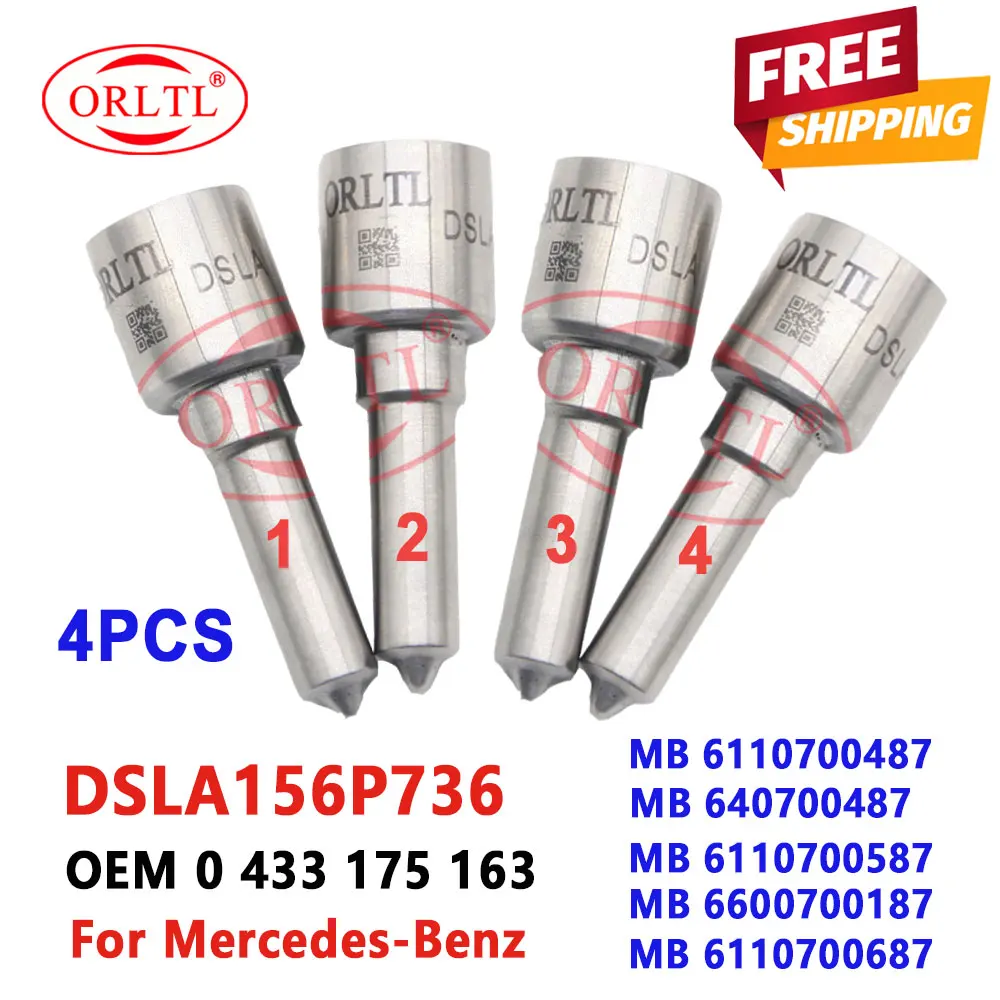 

DSLA156P736 Форсунка инжектора 0433175163 для Mercedes 0445110009 0445110010 0445110011 0445110012, дизельное топливо, 4 шт.