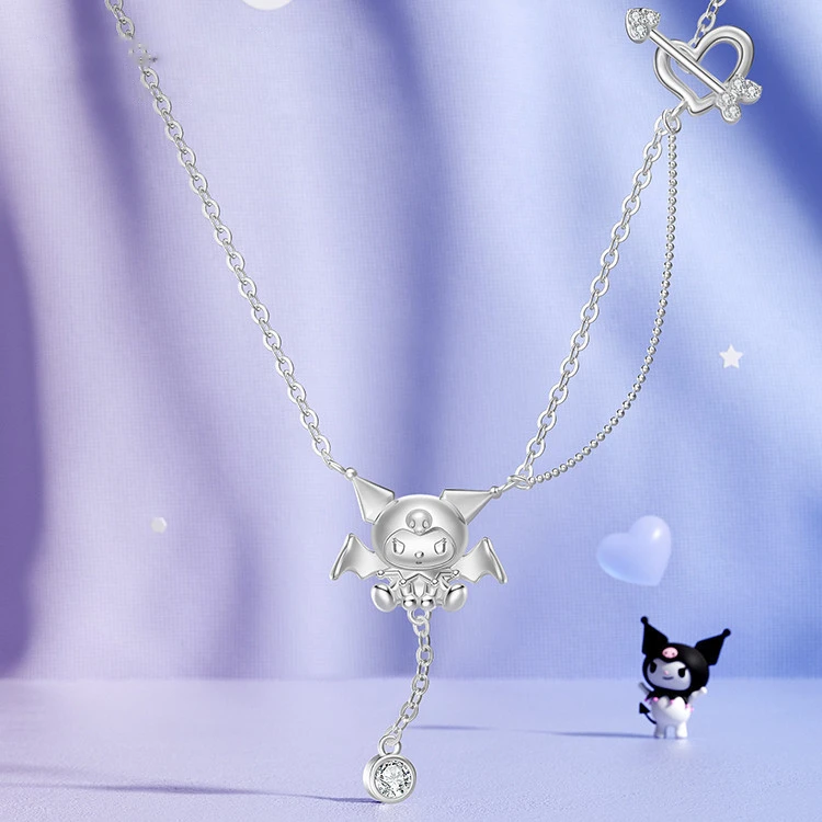 

Sanrios Kuromi Cinnamoroll Mymelody kawaii Cartoon Sterling Silver Necklace For women Fashion Anime Doll Pendant Clavicle Chain