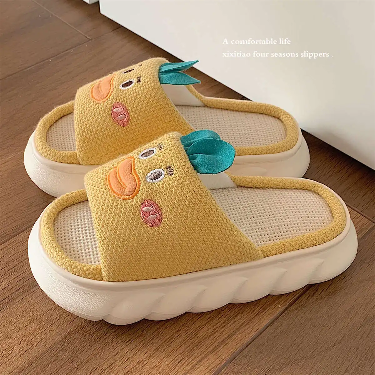 

Lovely Linen Slippers Women Shoes Couples Non Slip Thick Soled Spring Summer Cotton Linen Cool Slippers Home Slippers Slide