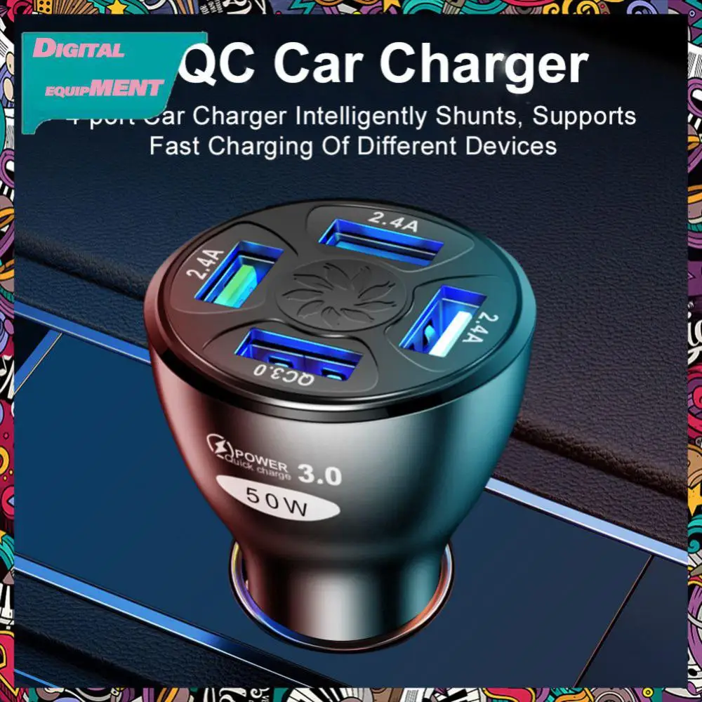 

Led Light Display Mobile Phone Charger 50w Qc3.0 4usb Car Cigarette Lighter Fast Charging Multifunctional Car Phone Charger