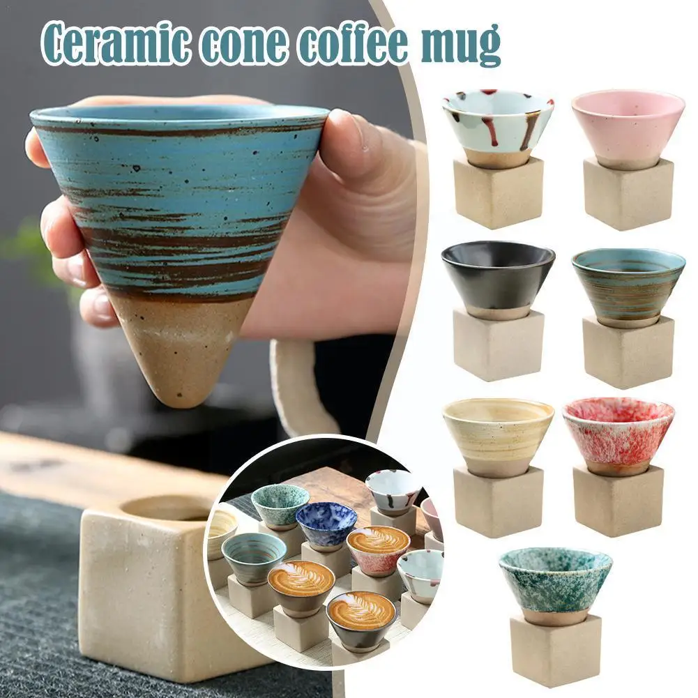 

1pcs Retro Ceramic Coffee Mug Rough Pottery Latte Tea Cup Porcelain Cup Cup Pull Coffee Flower Pottery Japanese Y7k4