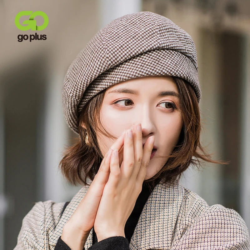 

Береты GOPLUS шапки-береты женские береты зимние шапки розовая Красная Шапка сохраняющая тепло Повседневная твидовая шапка женская шапка C11253