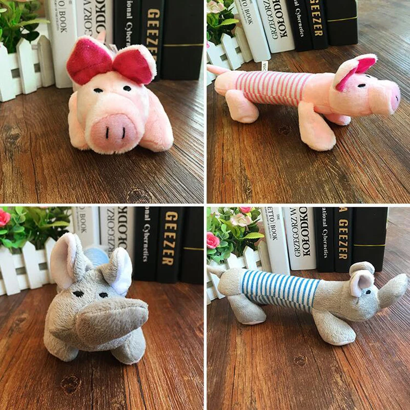 Cute Striped Cartoon Duck Pink Pig Gray Elephant Plush Vocal Toys Pet Supplies Sound Doll Squeek Toys