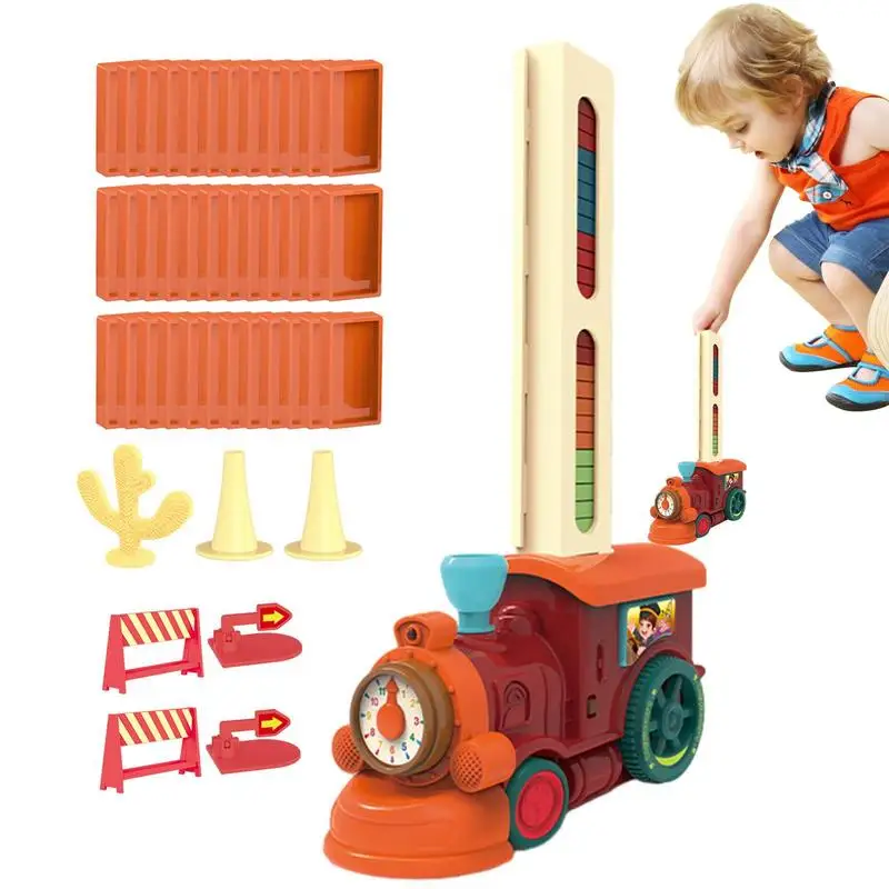 

Train Domino Stacker 80Pcs Dominoes Train Toy Set With Lights And Sound Family Train Games Sawonly Dominoes Train Domino Laying