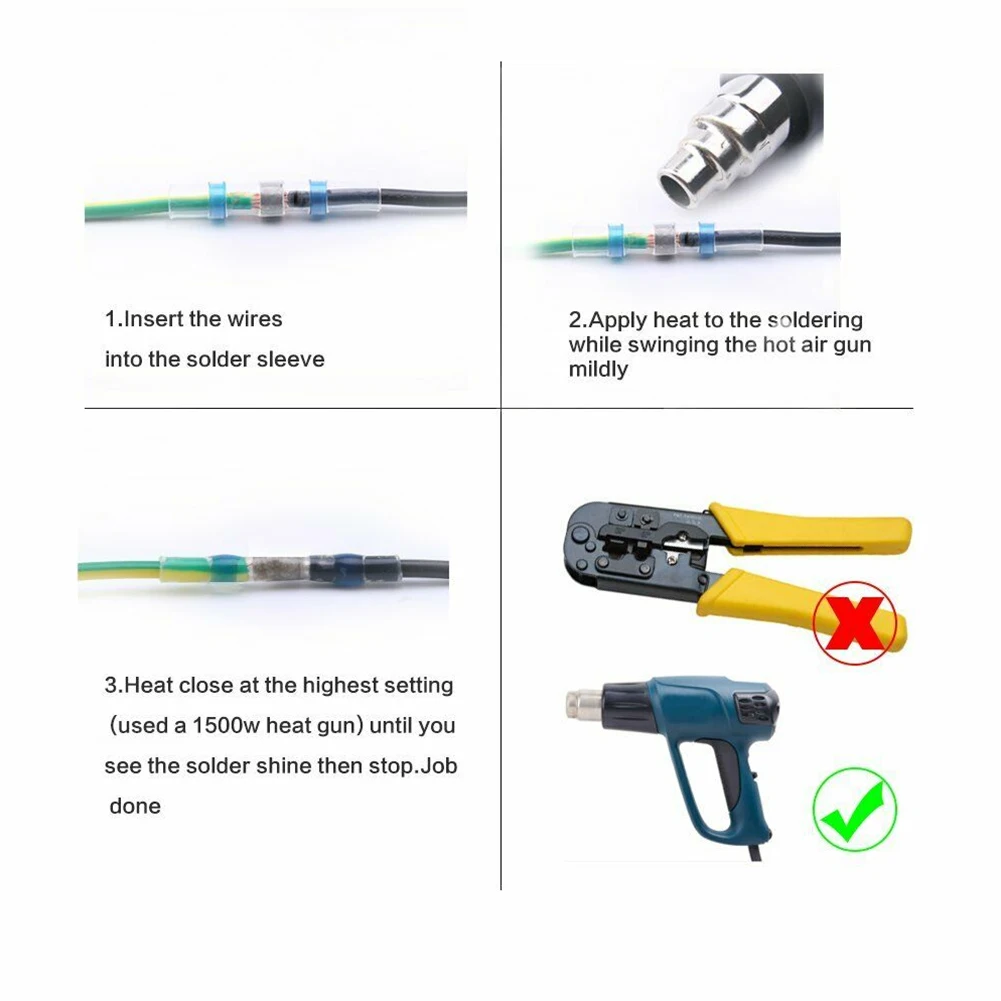 

100pcs Solder Seal Heat Shrink Sleeve Wire Butt Terminals Connectors Waterproof Wire Cable Conduit Wire Connectors