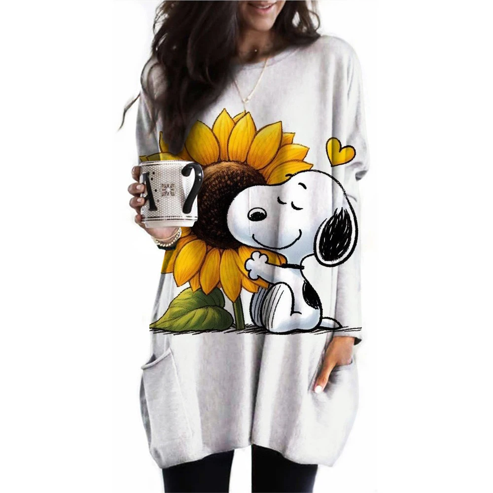 Женская футболка с круглым вырезом длинным рукавом и карманами элегантная