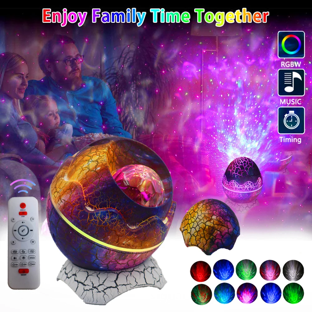 

RGB Dinosaur Egg Starry Projector Bluetooth-Compatible Music Laser Night Light USB Charging Remote Control Atmosphere Lamp