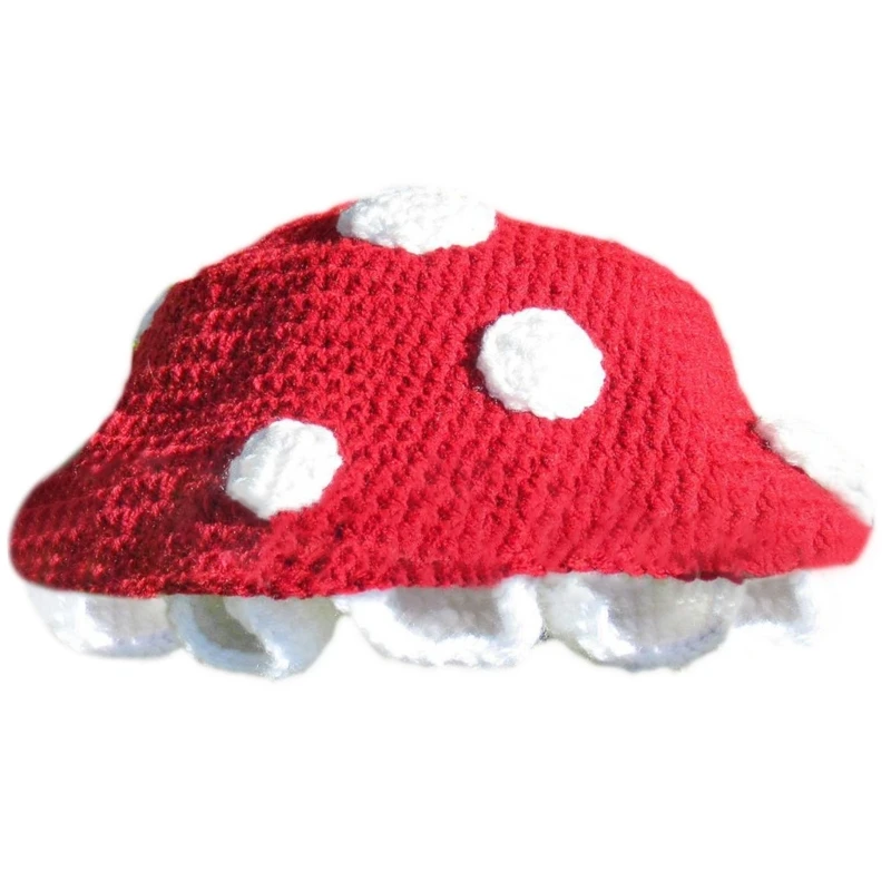 

L93F Fun Slouchy Mushroom Costume Hats Halloween Gift Warm Soft Crocheted Hat