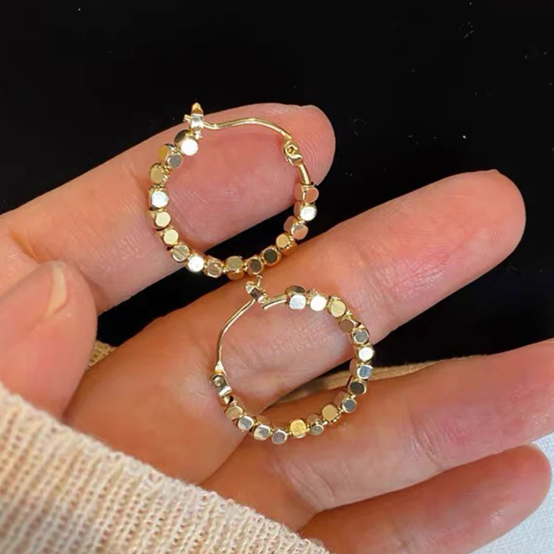 

Vintage Gold Color Metal Ball Hoop Earring Korean Style Round Circle Statement Earrings for Women Fashion Party Jewelry Gift