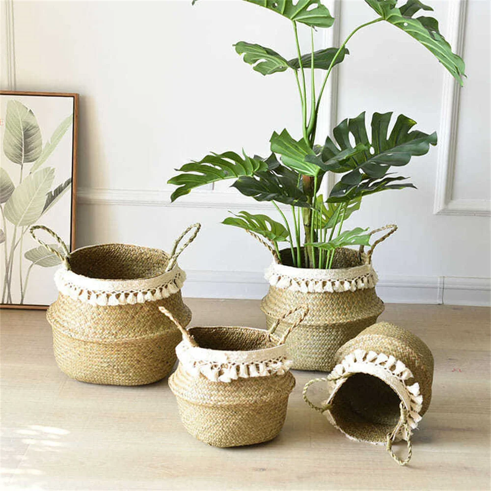 

Cane Weaving Tassel Flower Basket Round Weaving Tassel Flower Pot Multifunctional Storage Basket Gardening Tools Large