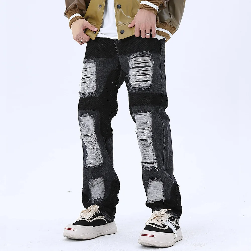 Vintage distressed jeans for men HIP HOP y2k men’s jeans cargo pants men ripped jeans Destroy Wash jeans men