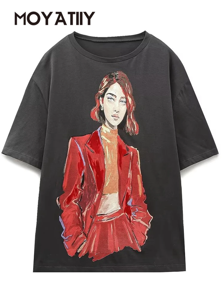 

MOYATIIY women girl print cotton T shirt short sleeve O neck tees ladies casual tee shirt street wear top