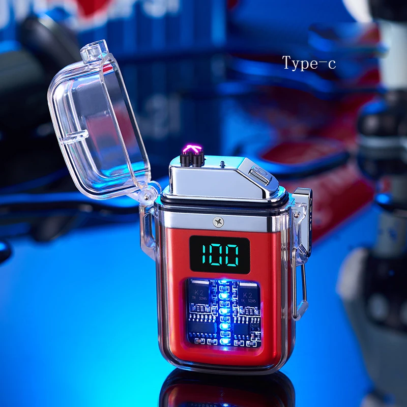 

Portable Windproof Outdoor Camping Lighter Waterproof Double arc Lighter New Transparent Shell USBType-c Fast Charging Lighter