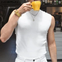 incerun tops 2022 american style tank tops new mens fashion knit vests male holiday solid comfortable high neck waistcoat s 5xl