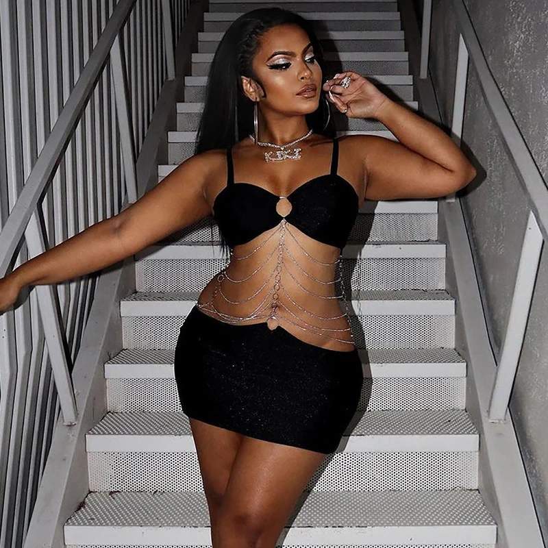 

AIIOU сексуальная юбка для вечеривечерние, Однотонная юбка с вырезом на цепочке, сексуальная юбка с запахом на бедрах, лето 2022, модные женские ...