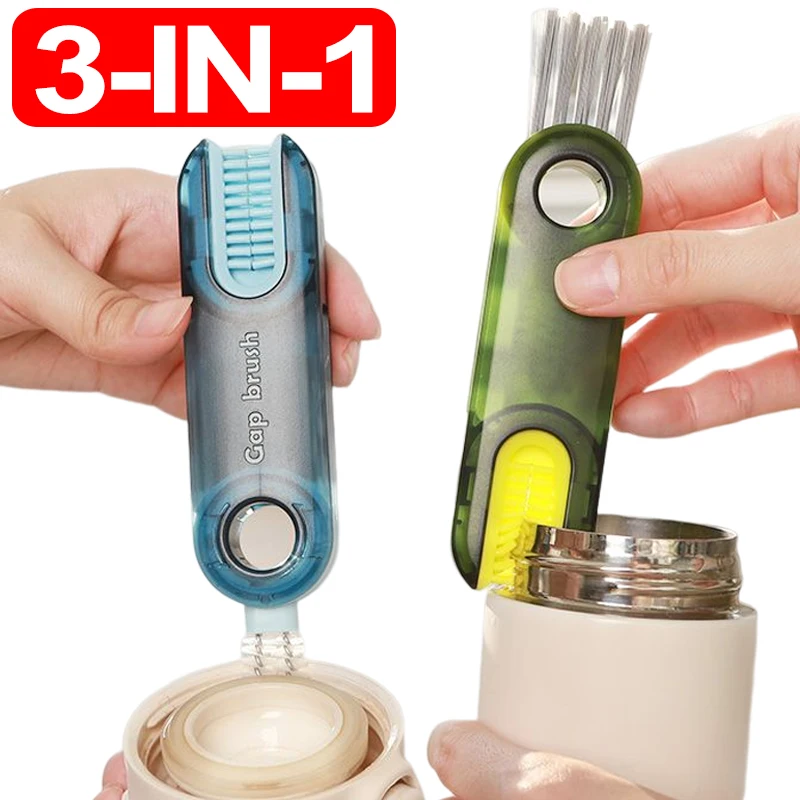 

3 In 1 Mini Cup Gap Brush 360° Rotatable Bottles Cleaning Brush Cup Mouth Lid Groove Cleaning Tools U-shaped Cleaner Brushes