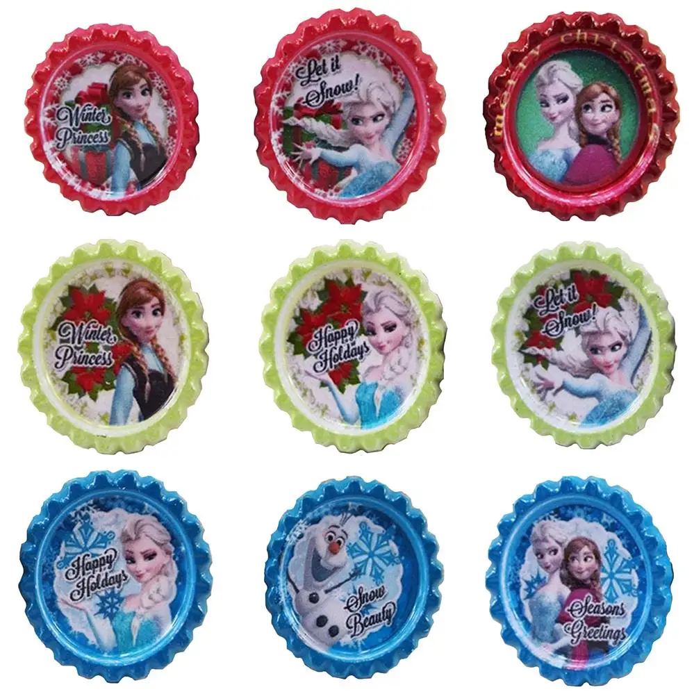 Disney Elsa Anna 33mm Inside Colored Round Flattened Bottle Caps For DIY Hairbow Crafts Hair Bows Necklace Jewelry Accessories