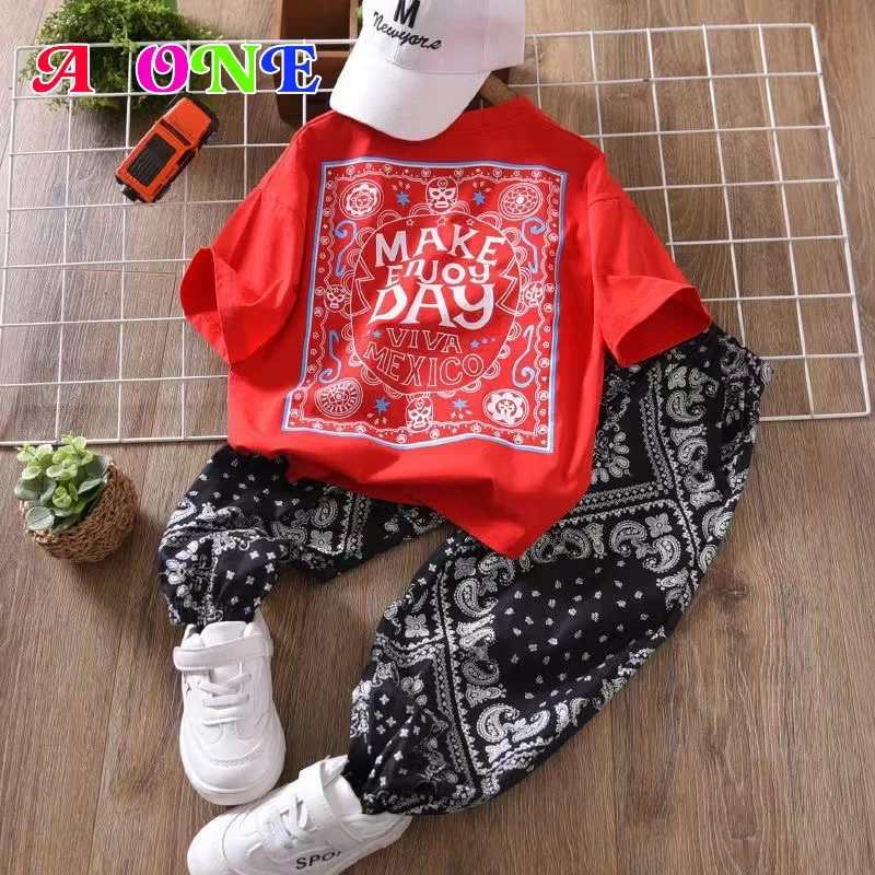 

summer boys suit baby clothes kids clothing t-shirt + pants 2 pcs set cotton fashion boys clothes 4-14yrs