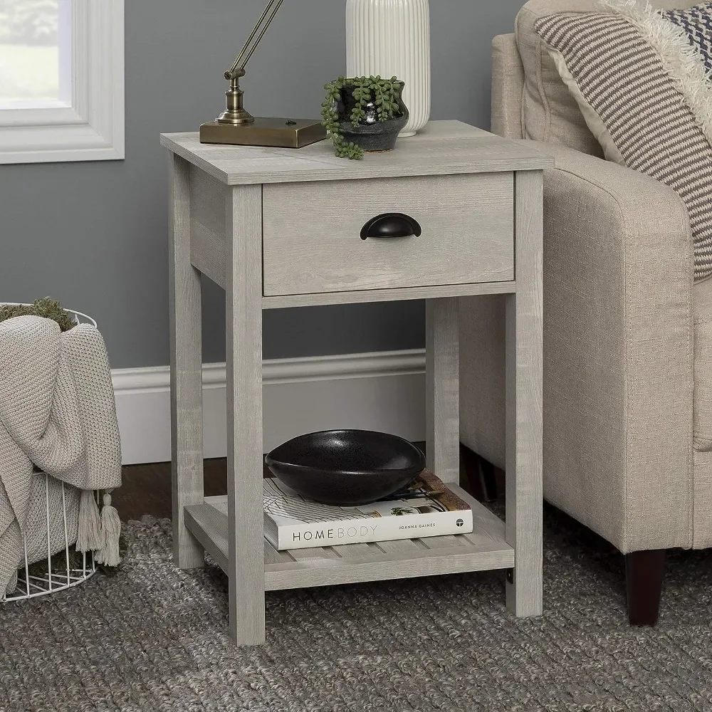 

Walker Edison Farmhouse Square Side Accent Table Set-Living-Room Storage End Table with Storage Door Nightstand Bedroom,Grey