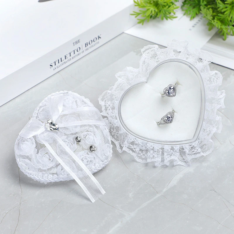 

Кружевная шкатулка для ювелирных изделий, романтический чехол-кольцо в форме сердца, держатель для свадебных колец, держатель для подушки