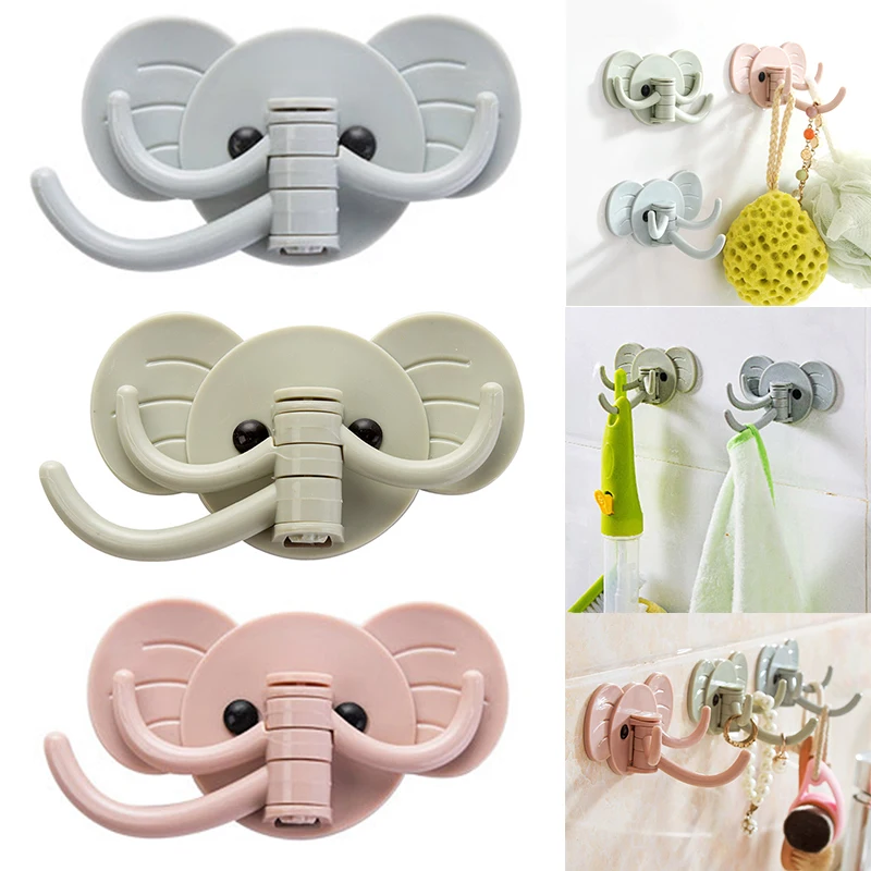 

1Pc Cute Elephant Hook Adhesive Hook Rotatable Strong Stick Hook Kitchen Wall Hanger Bathroom Hooks Multi-Purpose Hooks