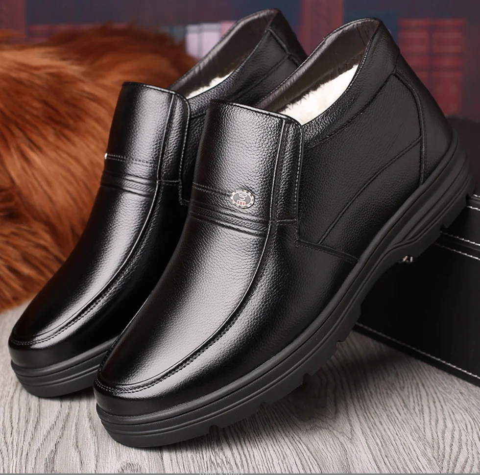 

2023Man's Genuine Leather Boots Winter Snow Shoes Wool Inner Anti Slip Father Ankle Boots Brand Quality Waterproof Man Snow Boot
