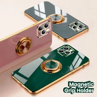 luxury plating magnetic attraction ring phone case for iphone 13 12 11 pro max for iphone 13 12 mini soft covers with holder